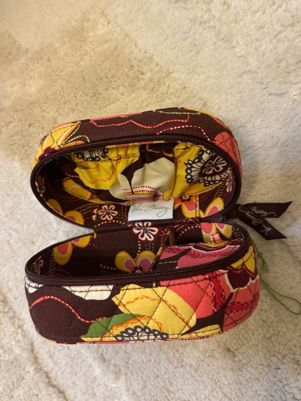 Vera Bradley Quilted Floral Jewelry Case in Brown, Yellow & Pink
